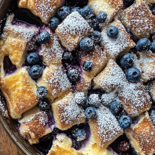 Delve into the delightful world of brunch with our Blueberry Bliss Cream Cheese French Toast Casserole. This recipe pairs the rich flavors of challah or brioche bread with creamy, dreamy layers of cream cheese and fresh blueberries, creating a breakfast or brunch dish that is both indulgent and satisfying. Imagine gathering with friends and family around the table, the aroma of baked blueberries and sweet cream wafting through the air, as you share a meal that's not just about nourishment but also about creating cherished moments. This casserole is perfect for those leisurely weekend mornings or special occasions when you want to impress your guests with minimal effort.