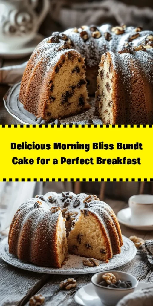 Start your day off right with this Morning Bliss Bundt Cake! This deliciously moist cake combines rolled oats, ripe bananas, and a hint of cinnamon for a wholesome breakfast treat. Optional chopped walnuts and mini chocolate chips add a delightful twist. Easy to make, just mix, bake, and enjoy! Perfect served warm with a cup of coffee or tea. Enjoy this satisfying slice of happiness that’s sure to impress your family and friends!