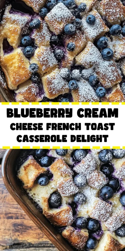 Indulge in this Blueberry Bliss Cream Cheese French Toast Casserole—perfect for brunch gatherings or weekend treats! This easy recipe layers soft challah or brioche bread with creamy cheese and plump blueberries, all soaked in a rich custard of eggs and cream. Prepare it in advance for a hassle-free morning and drizzle with maple syrup for added sweetness. Serve warm and dusted with powdered sugar for a delightful start to your day!