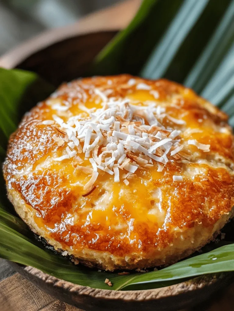 Bibingka is a cherished traditional delicacy from the Philippines, renowned for its soft, fluffy texture and delightful flavor. This rice cake, made primarily from rice flour and coconut milk, holds a special place in Filipino culture, often enjoyed during festive occasions such as Christmas and local festivals. The sweet, slightly savory treat is typically sold by street vendors or made at home, where families gather to share in the joy of cooking and eating together.
