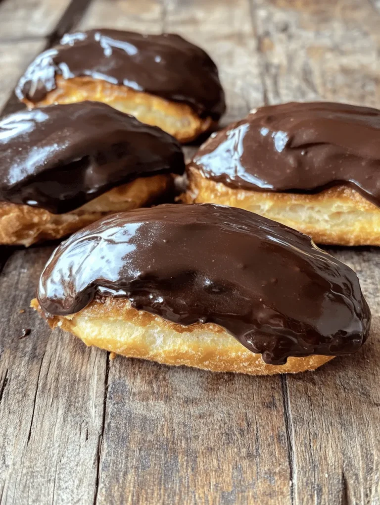 Chocolate éclairs, with their elegant shape and luxurious filling, are a quintessential French pastry that has captured the hearts of dessert lovers around the world. These delightful treats boast a delicate choux pastry shell filled with rich pastry cream and topped with a glossy layer of chocolate glaze. The combination of textures and flavors makes chocolate éclairs a beloved classic in French patisserie, often served at celebrations, weddings, and special occasions.