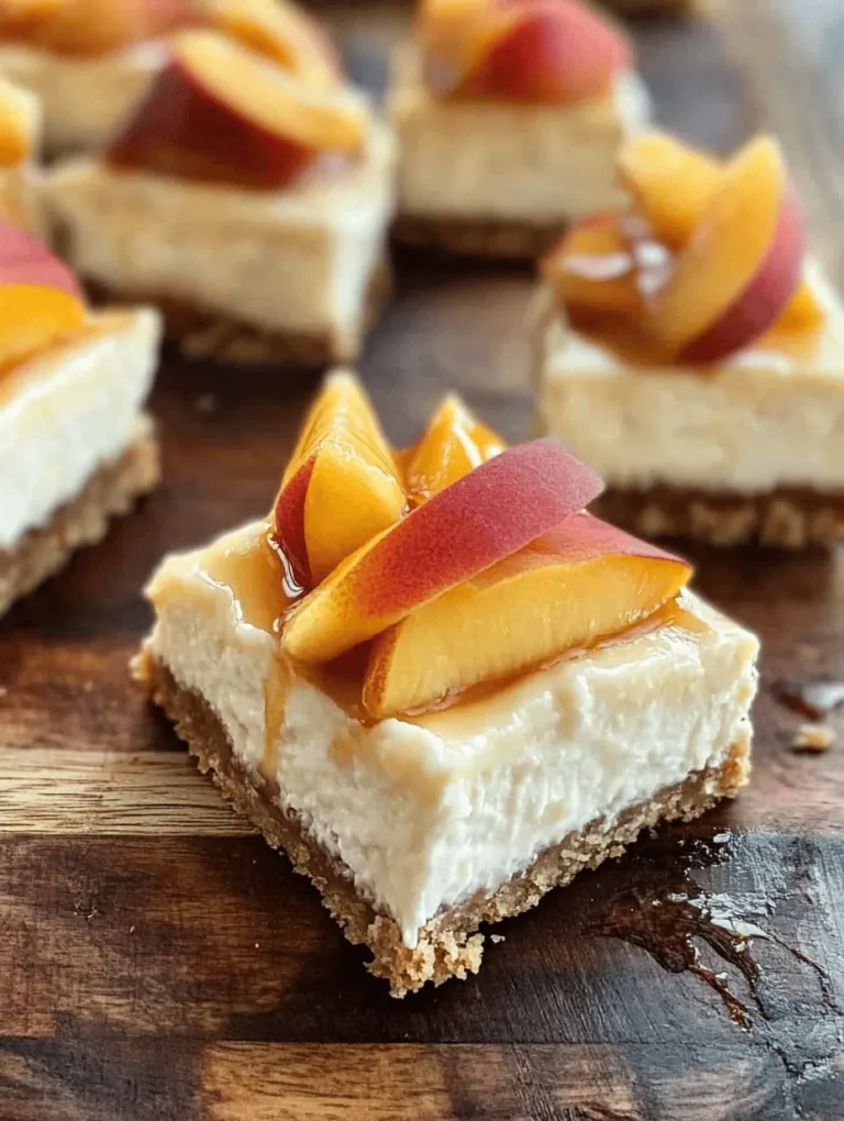 If you're looking for a dessert that perfectly balances creamy indulgence with the sweet, summery flavor of fresh fruit, look no further than Delightful Peaches and Cream Cheesecake Bars. This delectable recipe combines the rich, velvety texture of cheesecake with the juicy sweetness of ripe peaches, resulting in a treat that is both refreshing and satisfying. The beauty of cheesecake bars lies in their versatility; they are easy to serve, making them an ideal choice for a variety of occasions. Whether you’re hosting a summer barbecue, celebrating a special milestone, or simply indulging in a well-deserved treat, these cheesecake bars promise to impress.