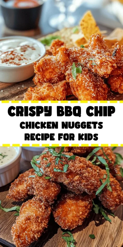 Elevate your snack game with these Homemade BBQ Chip Chicken Nuggets! Crisp on the outside and juicy on the inside, these nuggets are coated in crushed BBQ-flavored potato chips for a smoky kick. Perfect for dinner, parties, or game day, they're easy to make with just a few ingredients. Bake or fry them to your preference and serve with your favorite dipping sauce. Make family mealtime more exciting with this delicious recipe!