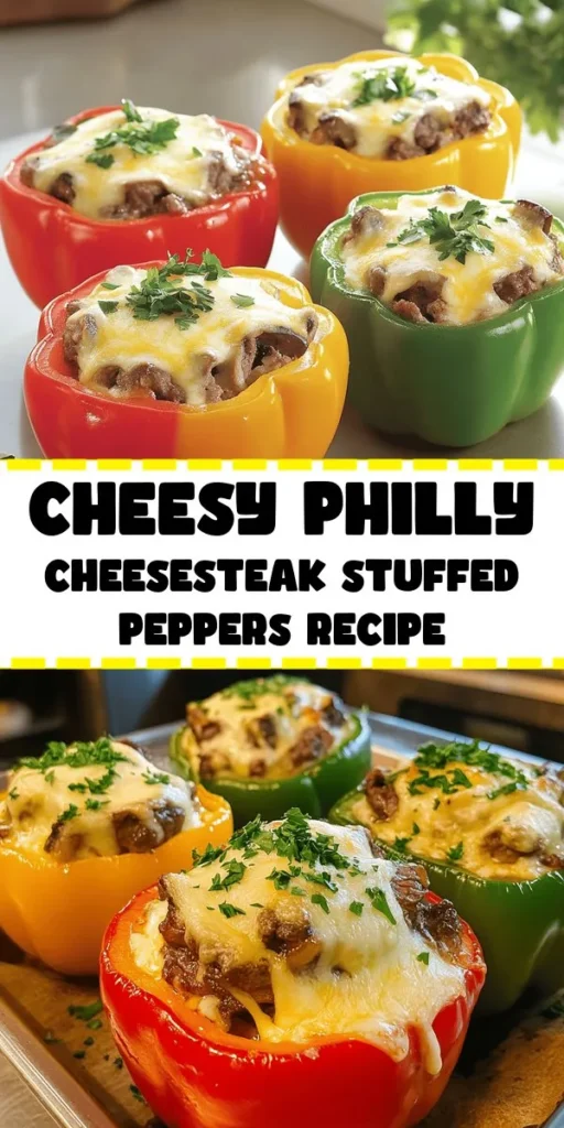 Indulge in the ultimate comfort food twist with these Philly Cheesesteak Loaded Stuffed Peppers! Featuring tender bell peppers filled with a savory mix of ribeye steak, sautéed onions, mushrooms, and two types of cheese, this dish is a flavor bomb. Perfectly baked and topped with gooey provolone, they're sure to impress at dinner. Easy to make and packed with deliciousness, these stuffed peppers are ideal for a hearty weeknight meal or a cozy gathering. Enjoy this tasty recipe that combines all the classic cheesesteak goodness in a healthy, colorful package!