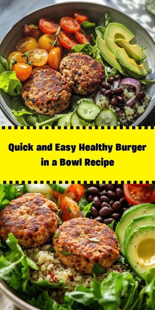 Enjoy a nutritious twist on a classic favorite with this Healthy Burger in a Bowl recipe! Featuring lean ground turkey, protein-packed quinoa, and colorful veggies like cherry tomatoes and cucumber, this delicious bowl is both satisfying and good for you. Topped with creamy avocado and your favorite burger fixings, it's perfect for lunch or dinner. Whip it up in just 30 minutes for a quick and healthy meal that the whole family will love!