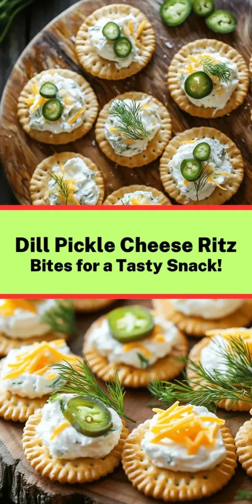 Looking for a fun and tasty snack? Try these Dill Pickle & Cheese Ritz Bites! They’re easy to make with just a few ingredients like cream cheese, cheddar, and dill pickles, all layered between Ritz crackers. Perfect for parties or a quick nibble. With a hint of garlic and optional jalapeños for a kick, these bites are sure to be a crowd-pleaser. Chill them for 30 minutes for maximum flavor before serving. Enjoy!