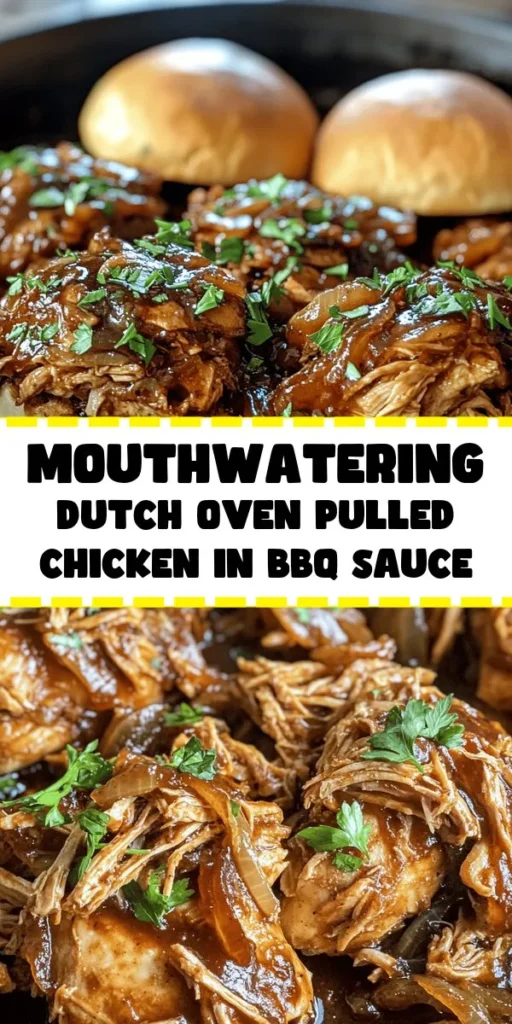 Discover the mouthwatering delight of Dutch Oven Pulled Chicken! This recipe features tender, juicy chicken thighs simmered in a flavorful BBQ sauce with smoked paprika and cumin. Perfect for gatherings, it's easy to prepare and packed with flavor. Serve this shredded chicken on warm burger buns and top with fresh parsley for a delicious meal everyone will love. Enjoy it at your next dinner or barbecue for a delightful experience!