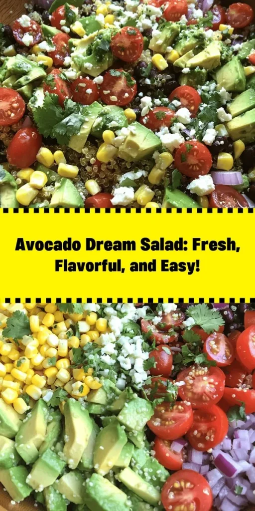 Discover the Avocado Lover’s Dream Salad, a fresh and vibrant dish perfect for any occasion! Packed with ripe avocados, juicy cherry tomatoes, protein-rich black beans, and refreshing quinoa, this salad is a nutritional powerhouse. Toss it all together with a zesty lime dressing for a burst of flavor. Optional crumbled feta adds a creamy touch. Quick to prepare in just 15 minutes, it’s a delightful way to enjoy healthy eating!