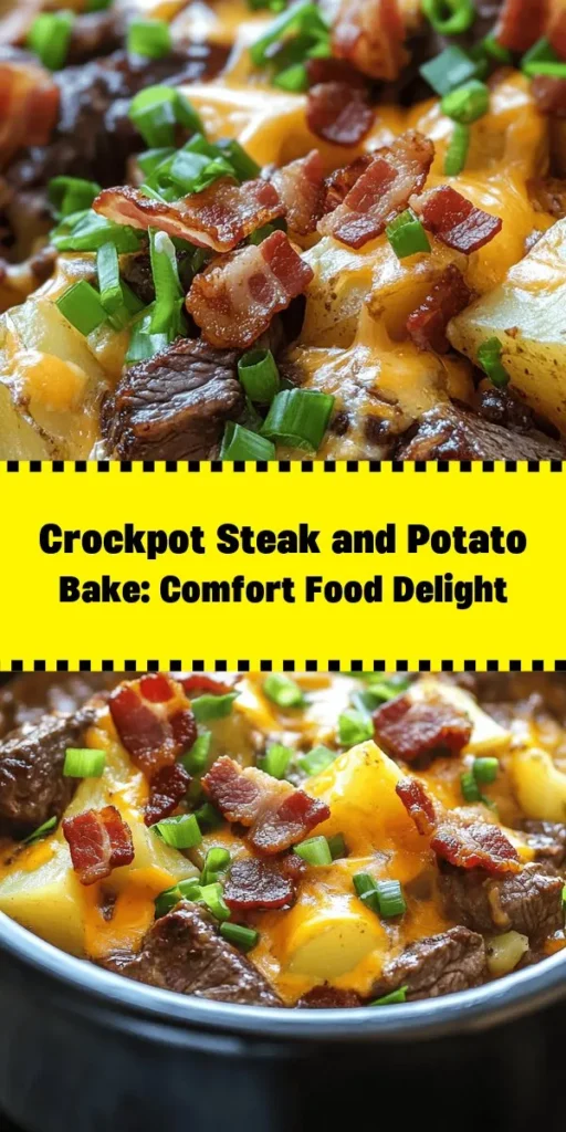 Indulge in a comforting meal with this Crockpot Loaded Steak and Potato Bake! This hearty dish features tender beef sirloin, diced russet potatoes, and flavorful toppings like cheddar cheese, crumbled bacon, and fresh green onions. Simply layer your ingredients in the crockpot, let it cook, and enjoy a delicious meal that's perfect for busy days. It's a crowd-pleaser that combines rich flavors and easy prep for a satisfying dinner!