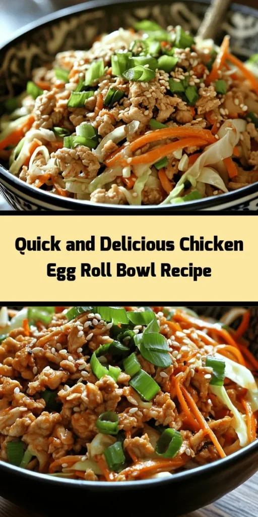 Savor the delicious flavors of Egg Roll in a Bowl with Chicken! This quick and easy recipe features ground chicken, crunchy coleslaw mix, and vibrant green onions, all tossed together in a savory sauce with hints of garlic, ginger, and soy sauce. Ready in just 20 minutes, it's perfect for a weeknight dinner or meal prep. Spice it up with a dash of sriracha and finish with sesame seeds for a crunchy garnish. Enjoy this healthy twist on a classic favorite!