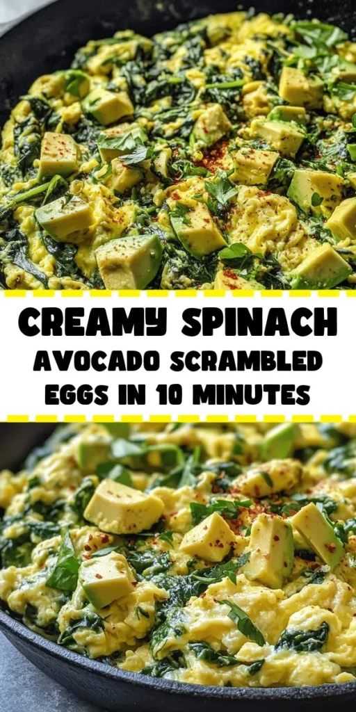 Start your day with this delicious Creamy Spinach and Avocado Scrambled Eggs recipe! With just a few simple ingredients—eggs, fresh spinach, and creamy avocado—this easy breakfast takes only 10 minutes to make. Whisk the eggs, sauté the spinach, and fold in the avocado for a rich, fluffy dish that's perfect for any morning. Enhance the flavors with some herbs and a hint of spice. Enjoy a nutritious, satisfying meal in no time!