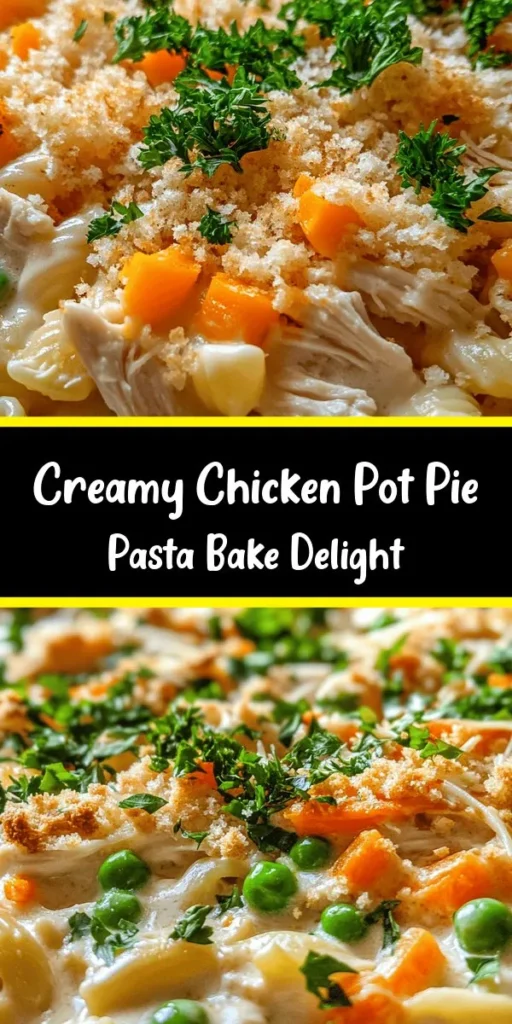 Indulge in this comforting and creamy Chicken Pot Pie Pasta Bake! It’s a delightful twist on a classic dish, combining tender pasta, shredded chicken, and a medley of veggies all enveloped in a rich creamy sauce. Topped with melted cheddar cheese and crispy breadcrumbs, it’s perfect for family dinners or meal prep. Easy to make in just under an hour, this recipe serves 6-8 and is sure to be a hit at your table. Enjoy a warm, hearty meal that everyone will love!