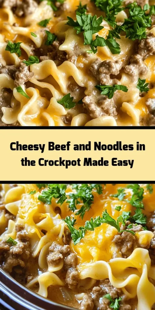 Cozy up with this Easy Crockpot Cheesy Beef and Noodles, the perfect comfort food for busy days! With ground beef, hearty egg noodles, and a creamy cheddar sauce, this dish is rich, satisfying, and simple to make. Just brown the beef, toss everything in the crockpot, and let it cook while you go about your day. Ideal for family dinners, this recipe also makes great leftovers! Don’t forget to garnish with fresh parsley for a vibrant finish. Enjoy!