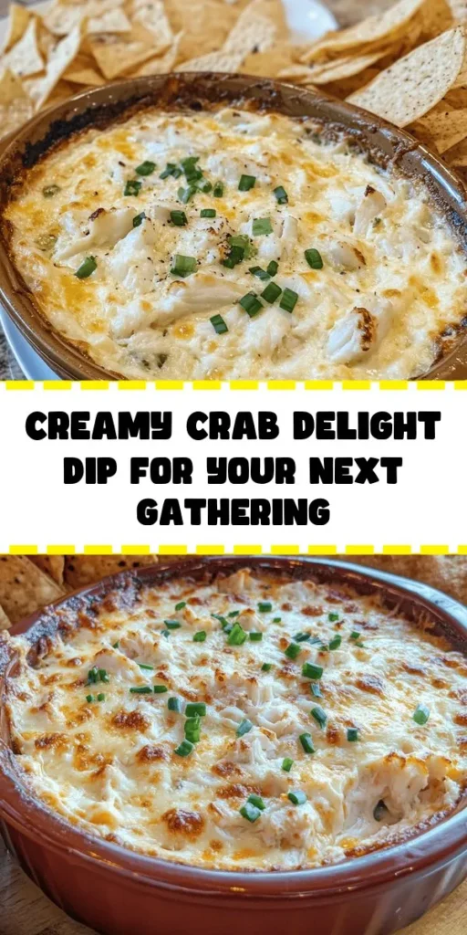 Indulge in the ultimate appetizer with this Creamy Crab Delight Dip! Perfect for gatherings, this rich and cheesy dip combines lump crab meat, cream cheese, sour cream, and a blend of savory cheeses with a hint of Old Bay seasoning. Bake until bubbly and serve warm with tortilla chips or crusty bread for a crowd-pleaser that everyone will love. Easy to make in just 35 minutes! Enjoy this delicious seafood treat at your next party!