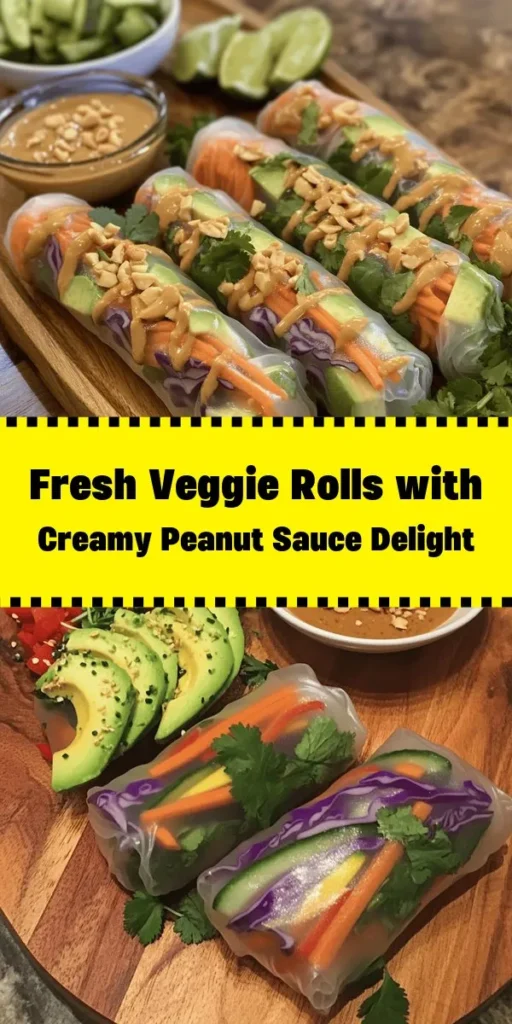 Looking for a fresh and healthy snack? Try these hearty veggie rolls with a creamy peanut sauce! Packed with vibrant veggies like carrots, cucumber, and bell peppers, plus fresh herbs and avocado, they’re as nutritious as they are delicious. The homemade peanut sauce adds the perfect finishing touch. Easy to make and perfect for dipping, these rolls are great for a light lunch or a fun appetizer. Get ready to indulge in these tasty delights!