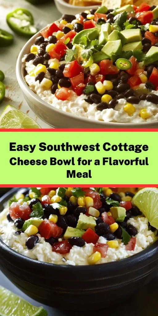 Looking for a quick and healthy meal? Try this delicious Southwest Cottage Cheese Bowl! Packed with protein from cottage cheese and black beans, it's loaded with fresh veggies like bell peppers and avocado. Sprinkled with chili powder and cumin, it’s bursting with flavor. In just 10 minutes, you can whip up a nutritious bowl that’s customizable with jalapeños, tortilla chips, or sour cream. Perfect for a light lunch or dinner!