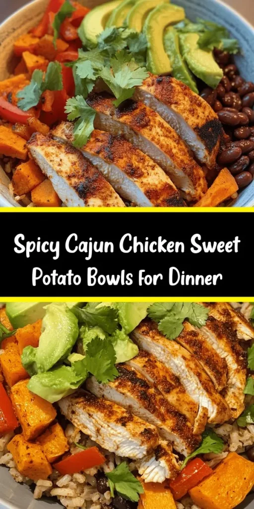 Spice up your dinner with these Cajun Chicken & Sweet Potato Bowls! Packed with flavor, they feature juicy chicken breasts seasoned with Cajun spices, roasted sweet potatoes, and a delicious combination of black beans, red bell pepper, and creamy avocado. Serve it all over brown rice or quinoa, and finish off with fresh cilantro and lime wedges for a zesty twist. Perfect for a healthy meal that's both satisfying and colorful!