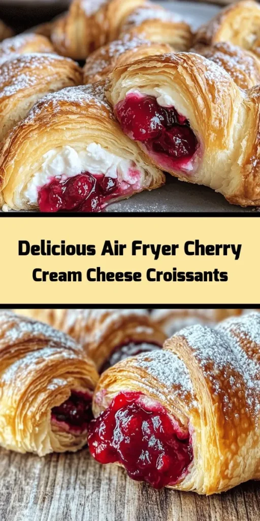 Indulge in the delightful combination of flaky crescent rolls and creamy cherry filling with these Air Fryer Cherry Cream Cheese Croissants. Perfect for breakfast or a sweet treat, this recipe is easy to follow and requires just a few ingredients. Whip up a smooth cream cheese mixture, roll it with cherry pie filling in crescent dough, and air fry to golden perfection. Serve warm, dusted with powdered sugar for an extra touch. Enjoy these delicious bites in just 25 minutes!