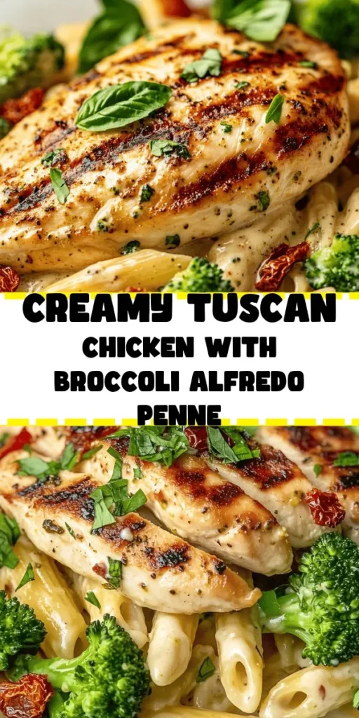 Indulge in a delicious twist with Tuscan Chicken and Creamy Broccoli Alfredo Penne! This easy recipe combines juicy chicken, rich sundried tomatoes, and vibrant spinach in a creamy sauce, served over perfectly cooked penne and broccoli. It's a comforting dish perfect for any dinner. With a prep time of just 20 minutes, you can enjoy a gourmet meal that impresses and satisfies. Garnish with fresh basil for an extra touch! 🍝🌿