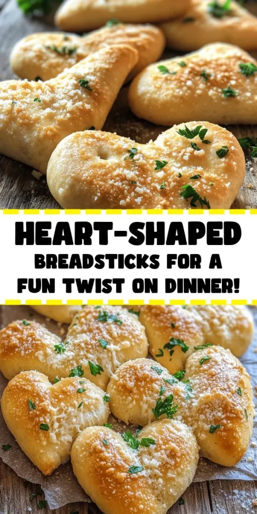 These heart-shaped breadsticks are the perfect addition to any meal or a romantic dinner! Made with simple ingredients like all-purpose flour, instant yeast, and olive oil, they are easy to prepare and will impress your loved ones. Seasoned with garlic and oregano, these delicious breadsticks are brushed with olive oil and topped with Parmesan cheese before baking to golden perfection. Serve them warm with your favorite dipping sauce for a delightful treat!