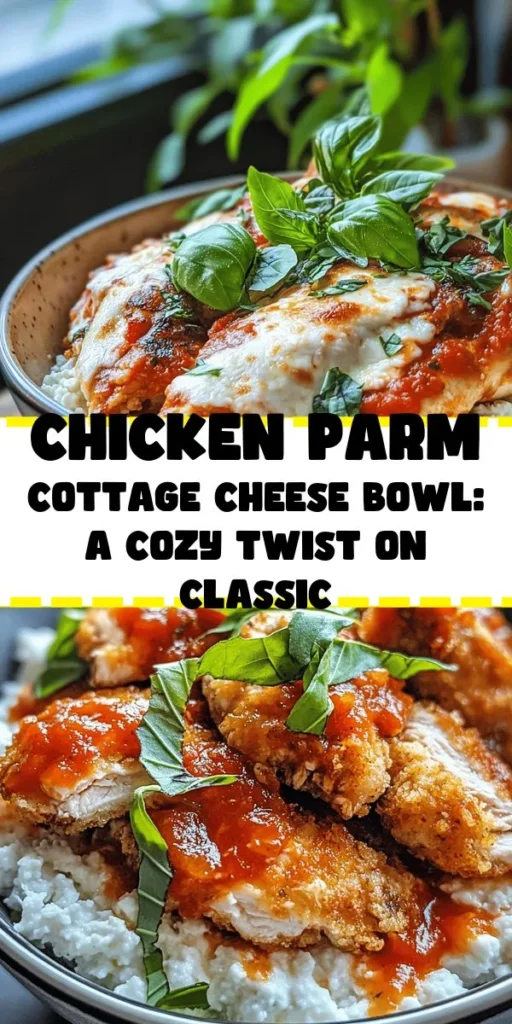Create a delicious Chicken Parm Cottage Cheese Bowl that’s perfect for a comforting meal! Start with seasoned chicken cooked to golden perfection, then smother it in marinara sauce and melty mozzarella. Serve it over creamy cottage cheese for a nutritious twist. This easy recipe takes just 40 minutes and is sure to impress. Garnish with fresh basil or parsley for an extra pop of flavor. Enjoy a wholesome dinner that's both satisfying and healthy!