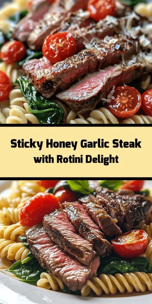 Discover the perfect balance of sweet and savory with this Sticky Honey Garlic Steak & Rotini recipe! Tender flank steak is marinated in a mouthwatering honey garlic sauce and cooked to perfection. Paired with al dente rotini, sautéed cherry tomatoes, and fresh spinach, this dish is as nutritious as it is delicious. Ready in just 45 minutes, it’s the ideal meal for busy nights. Don't forget to top with grated Parmesan for an extra burst of flavor!