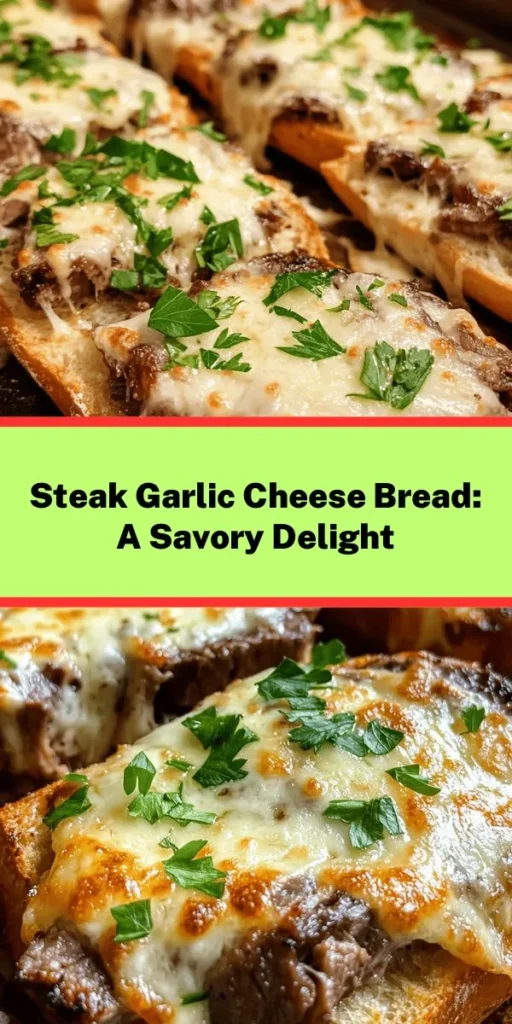 Indulge in this delicious Steak Garlic Cheese Bread that combines the savory flavors of flank steak with rich garlic butter and cheesy goodness. Perfect as an appetizer or a satisfying main dish, this easy recipe takes just 35 minutes from start to finish. With tender steak, a blend of mozzarella and Parmesan, and a sprinkle of fresh parsley, it's sure to please any crowd. Get ready to impress your family and friends with this cheesy delight!