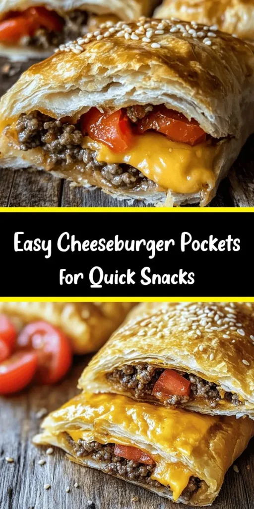 Enjoy a delicious twist on a classic favorite with these cheesy cheeseburger pockets! Made with juicy ground beef, savory onions, and tangy mustard, each pocket is filled with melted cheddar and fresh tomatoes. They're easy to make using refrigerated pizza dough, perfect for a quick meal or snack. Bake until golden brown and serve warm for a fun, handheld treat that everyone will love. Ideal for weeknight dinners or game-day snacks!