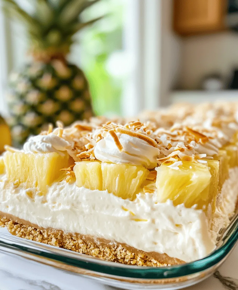 As the sun shines brighter and warm breezes beckon us outdoors, there’s no better way to celebrate the joys of summer than with a delightful dessert that captures the essence of tropical paradise. Welcome to our Tropical Bliss: No Bake Pineapple Cream Dessert, a vibrant and refreshing treat that will transport your taste buds straight to a sun-kissed beach. This recipe melds the sweet and tangy flavors of fresh pineapple with the creamy richness of cream cheese and whipped cream, all sitting atop a crumbly graham cracker crust.