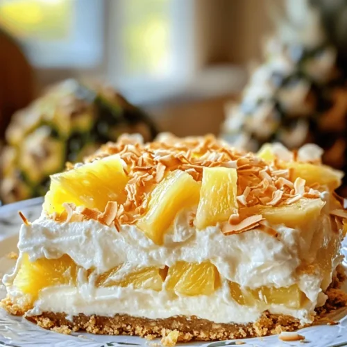 As the sun shines brighter and warm breezes beckon us outdoors, there’s no better way to celebrate the joys of summer than with a delightful dessert that captures the essence of tropical paradise. Welcome to our Tropical Bliss: No Bake Pineapple Cream Dessert, a vibrant and refreshing treat that will transport your taste buds straight to a sun-kissed beach. This recipe melds the sweet and tangy flavors of fresh pineapple with the creamy richness of cream cheese and whipped cream, all sitting atop a crumbly graham cracker crust.