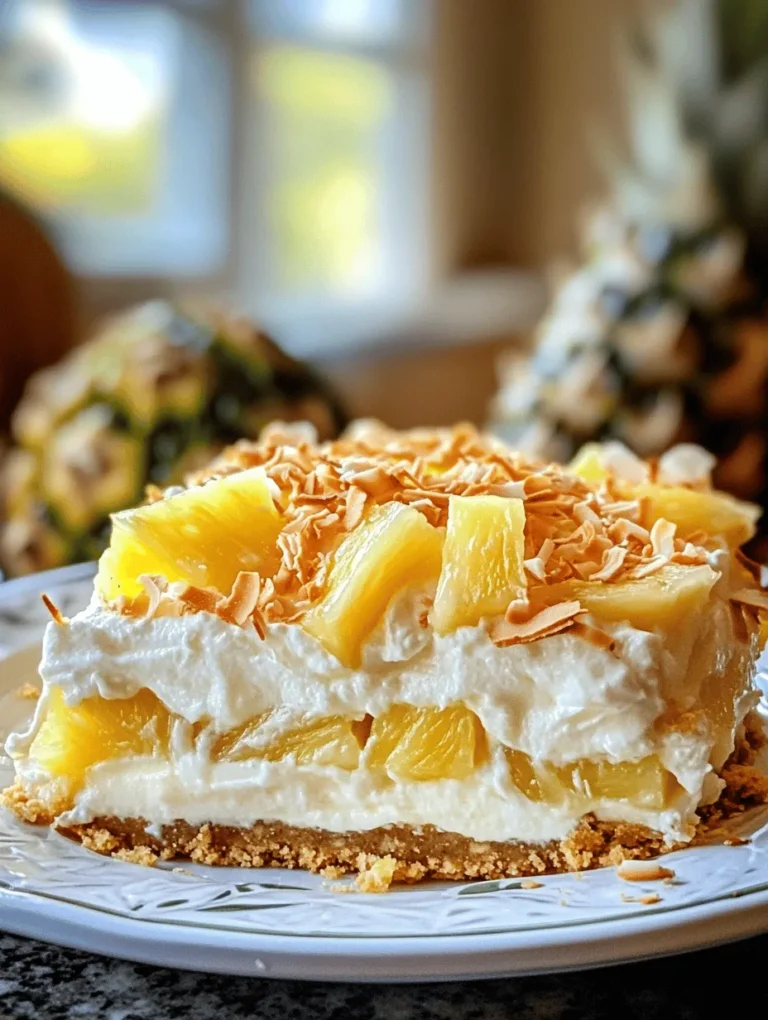 As the sun shines brighter and warm breezes beckon us outdoors, there’s no better way to celebrate the joys of summer than with a delightful dessert that captures the essence of tropical paradise. Welcome to our Tropical Bliss: No Bake Pineapple Cream Dessert, a vibrant and refreshing treat that will transport your taste buds straight to a sun-kissed beach. This recipe melds the sweet and tangy flavors of fresh pineapple with the creamy richness of cream cheese and whipped cream, all sitting atop a crumbly graham cracker crust.