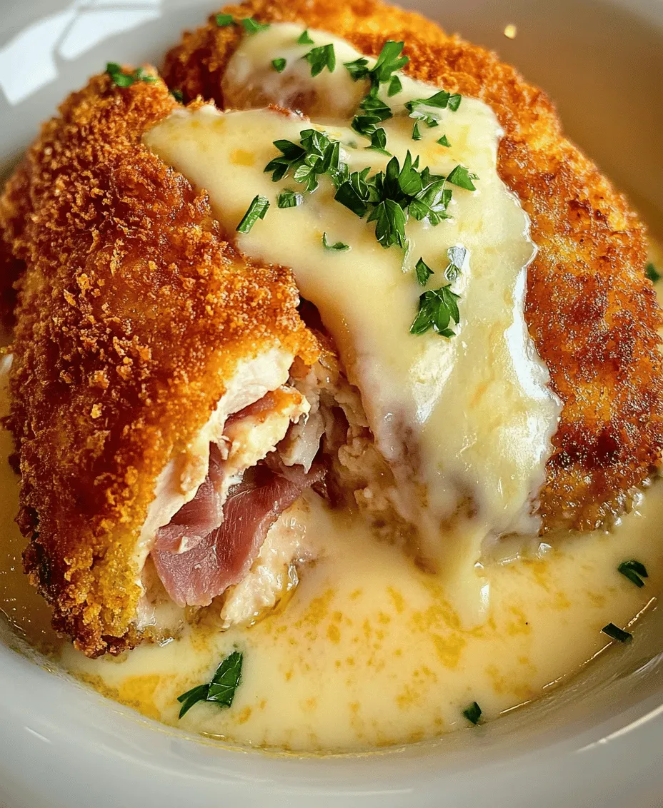 Chicken Cordon Bleu is a timeless classic that brings together the tender juiciness of chicken, the savory richness of ham, and the creamy melt of Swiss cheese, all enveloped in a crispy, golden-brown crust. This dish is a feast for the eyes and the palate, making it a perfect centerpiece for family dinners, special occasions, or even a casual gathering with friends. The combination of flavors and textures creates a harmonious balance that is sure to impress your guests and leave them asking for seconds.