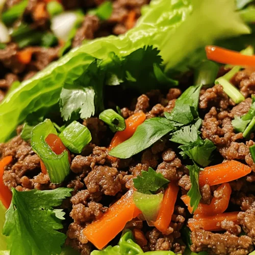 In the vibrant world of Asian cuisine, few dishes are as beloved as the Savory Asian-Style Ground Beef Lettuce Wraps. These wraps offer a delightful combination of flavors and textures, marrying the rich umami of seasoned ground beef with the refreshing crunch of fresh lettuce leaves. Ideal for a quick weeknight dinner or a fun appetizer for gatherings, this dish stands out not only for its taste but also for its versatility. With a preparation time that fits seamlessly into a busy schedule, these wraps allow you to enjoy the depth of Asian flavors without spending hours in the kitchen.