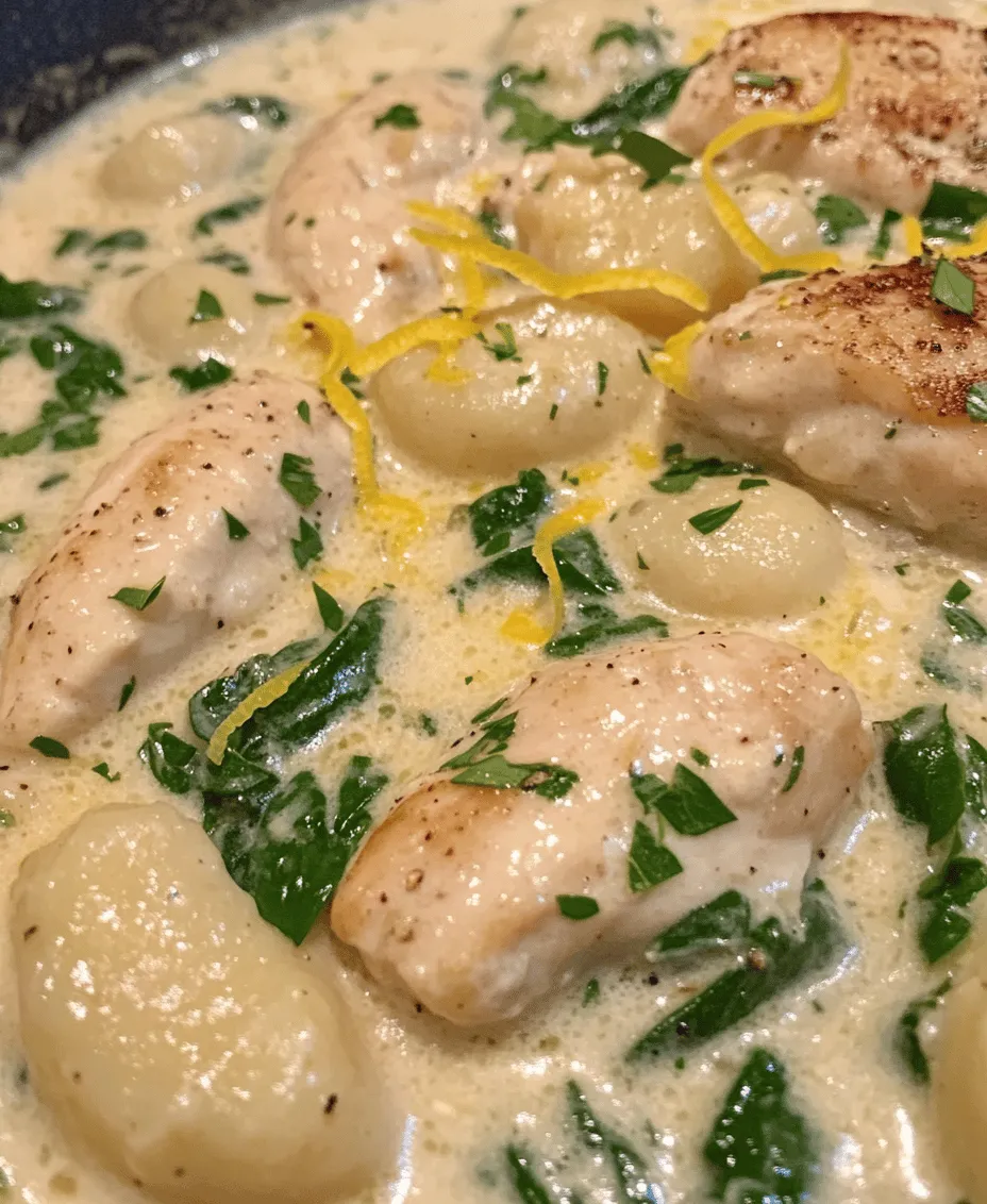 In today’s fast-paced world, one-pot meals have surged in popularity among home cooks. The appeal of these meals lies in their simplicity and efficiency—everything cooks in a single pot, which means less time spent on both preparation and clean-up. Among the myriad of one-pot recipes, the <strong>One-Pot Lemon Chicken Gnocchi Delight</strong> stands out as a perfect weeknight dinner option. This dish combines tender chicken, pillowy gnocchi, and a creamy, zesty sauce that brings a comforting yet refreshing flavor profile to the table.” /></p>
</p>
<h3>Adding Liquids and Seasoning</h3>
</p>
<p>Once your chicken is beautifully browned and fragrant, it’s time to introduce the liquids that will transform this dish into a creamy delight. Begin by pouring in the chicken broth, scraping up any browned bits from the bottom of the pot. These bits, known as fond, are packed with flavor and will enhance the overall taste of your dish. Following the broth, add a splash of heavy cream. The cream not only contributes to a rich texture but also balances the acidity of the lemon juice, creating a harmonious flavor profile.</p>
</p>
<h4>Understanding the Balance of Broth and Cream</h4>
</p>
<p>The ratio of broth to cream is crucial in achieving the desired consistency. Typically, a ratio of 2:1 (broth to cream) works well for this recipe. This balance ensures that your dish is not overly heavy while still being creamy enough to coat the gnocchi beautifully. If you prefer a lighter version, you can reduce the amount of cream and add more broth, but remember that this may also alter the richness of the dish.</p>
</p>
<h4>How to Incorporate Herbs and Citrus Effectively</h4>
</p>
<p>Next, it’s time to enhance your dish with herbs and citrus. Fresh herbs such as thyme or parsley can be added at this stage for a burst of flavor. Citrus plays a critical role in brightening the dish; a generous squeeze of fresh lemon juice will elevate the taste. For an added zing, consider incorporating lemon zest as well, as it contains essential oils that provide a concentrated lemon flavor without the acidity. Stir these ingredients well to ensure they are evenly distributed throughout the sauce.</p>
</p>
<h3>Introducing the Gnocchi</h3>
</p>
<p>With the liquids and seasonings in place, it’s time to introduce the star of the dish: the gnocchi. You can use store-bought gnocchi for convenience or make your own if you’re feeling adventurous. If you opt for store-bought, simply add the gnocchi directly into the pot once the broth and cream mixture is simmering. If you are using homemade gnocchi, make sure they are prepared in advance, as they will cook quickly once added to the pot.</p>
</p>
<h4>Cooking Times and Tips for Perfect Gnocchi Texture</h4>
</p>
<p>Cooking times for gnocchi can vary depending on whether they are fresh or frozen. Fresh gnocchi usually takes about 2-3 minutes to cook, while frozen gnocchi may require 4-5 minutes. Keep an eye on them; they are cooked when they float to the surface of the liquid. Avoid overcooking, as gnocchi can become mushy if left too long in the pot.</p>
</p>
<h4>Importance of Gentle Stirring to Prevent Sticking</h4>
</p>
<p>As the gnocchi cooks, gently stir the mixture to ensure that the pieces do not stick together. A soft spatula works well for this, as it allows you to fold the ingredients without breaking the delicate gnocchi. Be patient; this gentle stirring ensures that each piece is enveloped in the creamy sauce, allowing for an even distribution of flavor.</p>
</p>
<h3>Returning the Chicken and Adding Spinach</h3>
</p>
<p>Once the gnocchi is perfectly cooked, it’s time to return the chicken to the pot. Nestle the chicken pieces back into the creamy mixture, allowing them to absorb the lemony flavors. Following this, it’s time to add the spinach. Fresh spinach wilts quickly, becoming tender and bright. Stir in a handful of spinach, allowing it to wilt into the dish.</p>
</p>
<h4>Best Practices for Incorporating Cooked Ingredients</h4>
</p>
<p>When incorporating cooked ingredients like chicken and spinach, it’s essential to do so gently to maintain their integrity. Use a spatula to fold them into the gnocchi and sauce rather than stirring vigorously. This method helps to keep the chicken pieces whole and the spinach leaves intact, ensuring a visually appealing dish.</p>
</p>
<h4>The Role of Spinach in Adding Nutrition and Freshness</h4>
</p>
<p>Spinach is not only a delicious addition but also a nutritional powerhouse. Packed with vitamins A, C, and K, as well as iron and antioxidants, spinach contributes to the overall health benefits of the dish. Its vibrant green color contrasts beautifully with the creamy sauce, making the dish visually appealing while also enhancing its nutritional profile.</p>
</p>
<h3>Adjusting Seasoning for Taste</h3>
</p>
<p>With all the ingredients combined, it’s crucial to taste and adjust the seasoning. A sprinkle of salt and pepper can make a significant difference in the overall flavor. Always taste the dish before serving, as this is your opportunity to elevate the flavors.</p>
</p>
<h4>Techniques for Tasting and Adjusting Flavors</h4>
</p>
<p>When tasting, be mindful of the dish’s balance. If it feels too rich, a squeeze of lemon can brighten up the flavors. Conversely, if it feels too acidic, a pinch of sugar can help round out the taste. Remember that seasoning should enhance, not overpower, the natural flavors of the ingredients.</p>
</p>
<h4>The Impact of Seasoning on the Final Dish</h4>
</p>
<p>Proper seasoning can make or break a dish, especially in a recipe like this where the flavors are simple yet bold. A well-seasoned One-Pot Lemon Chicken Gnocchi Delight will leave a lasting impression and have everyone asking for seconds.</p>
</p>
<h3>Serving Suggestions</h3>
</p>
<p>Presentation can elevate even the simplest dish into something spectacular. For the One-Pot Lemon Chicken Gnocchi Delight, consider serving it directly from the pot for a rustic look or plating it in individual bowls for a more refined presentation.</p>
</p>
<h4>Presentation Tips for an Appealing Dish</h4>
</p>
<p>Garnish the dish with freshly chopped herbs, such as parsley or basil, to add a splash of color. A light drizzle of olive oil or an extra squeeze of lemon juice right before serving can also enhance the dish’s visual appeal and flavor. Consider topping with grated Parmesan cheese for an additional layer of richness.</p>
</p>
<h4>Suggested Sides that Complement Lemon Chicken Gnocchi Delight</h4>
</p>
<p>This dish pairs beautifully with a simple arugula salad dressed with lemon vinaigrette. The peppery flavor of arugula complements the creamy gnocchi, while the acidity of the dressing mirrors the lemon in the main dish. For a heartier option, consider serving roasted vegetables or garlic bread on the side, which can soak up the delicious sauce.</p>
</p>
<h4>Discussion of Pairings with Beverages</h4>
</p>
<p>When it comes to beverages, a crisp white wine, such as Sauvignon Blanc or Pinot Grigio, pairs wonderfully with lemon chicken. The wine’s acidity complements the dish’s bright flavors. If you prefer non-alcoholic options, sparkling water with a twist of lemon or a refreshing iced tea can also be delightful accompaniments.</p>
</p>
<h3>Nutritional Information</h3>
</p>
<p>Understanding the nutritional value of your meal is essential for making informed choices. This One-Pot Lemon Chicken Gnocchi Delight is not only comforting but also nutritious.</p>
</p>
<h4>Breakdown of Nutritional Values Per Serving</h4>
</p>
<p>On average, a serving of this dish contains approximately:</p>
</p>
<p>– Calories: 450</p>
<p>– Protein: 30 grams</p>
<p>– Carbohydrates: 45 grams</p>
<p>– Fat: 15 grams</p>
<p>– Fiber: 3 grams</p>
</p>
<p>These values can vary depending on the exact ingredients used and portion sizes.</p>
</p>
<h4>Highlights of Health Benefits from Key Ingredients</h4>
</p>
<p>Key ingredients like chicken provide lean protein, while spinach adds essential vitamins and minerals. The use of broth enriches the dish with flavor without adding excessive calories. Gnocchi, made from potatoes, offers a comforting dose of carbohydrates ideal for a filling meal.</p>
</p>
<h4>Discussion on Portion Control and Serving Sizes</h4>
</p>
<p>When considering portion sizes, it’s essential to balance indulgence with moderation. A reasonable serving size is about one cup of the dish, which provides a satisfying meal without going overboard. This makes it a great option for weeknight dinners, where you want something comforting yet mindful of calorie intake.</p>
</p>
<h3>Conclusion</h3>
</p>
<p>The One-Pot Lemon Chicken Gnocchi Delight is a perfect embodiment of comfort food that doesn’t skimp on flavor or nutrition. With its easy preparation and minimal cleanup, it’s ideal for busy weeknights or a cozy family dinner.</p>
</p>
<p>This recipe showcases how one-pot dishes can be both practical and delicious, allowing for easy adjustments and personal touches. Whether you’re cooking for yourself or entertaining guests, this dish is sure to impress with its bright flavors and hearty ingredients.</p>
</p>
<p>Don’t hesitate to try this recipe; it’s a wholesome choice that promises satisfaction in every bite. The versatility of one-pot meals makes them a staple in any home cooking repertoire, ensuring that you can create delightful dishes without the hassle. Enjoy your culinary journey with this Lemon Chicken Gnocchi Delight, and let it inspire you to explore more one-pot wonders in your kitchen.</p>
<div id=