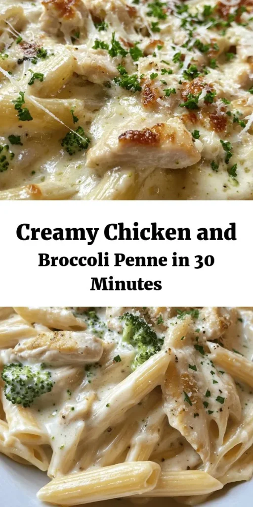 Savor the flavors of this creamy broccoli and chicken penne! This quick and easy recipe brings together tender chicken, vibrant broccoli, and al dente penne pasta, all enveloped in a rich and savory cream sauce. Perfect for a weeknight dinner, it’s ready in just 30 minutes! With simple ingredients like garlic, Italian seasoning, and Parmesan, this dish is sure to become a family favorite. Don’t forget to garnish with fresh parsley for a pop of color!