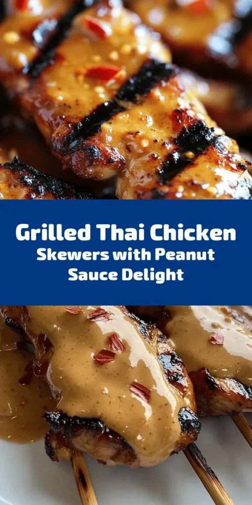 Fire up your grill for these easy and delicious Grilled Thai Chicken Skewers! Tender, juicy chicken thighs marinated in a zesty blend of soy sauce, fish sauce, lime juice, and spices create irresistible flavors. Serve with a creamy homemade peanut sauce that adds the perfect touch of richness. This recipe is quick to prepare and perfect for summer BBQs or a weeknight dinner. Simple, flavorful, and sure to impress your family and friends!
