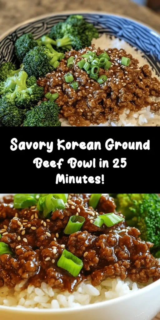 Get ready to spice up your dinner routine with this delicious Korean Ground Beef Bowl! This quick and easy recipe features savory ground beef cooked in a mouthwatering blend of soy sauce, brown sugar, sesame oil, garlic, and ginger. Served over fluffy jasmine rice with steamed broccoli, it’s a satisfying meal in just 25 minutes. Finish it off with green onions and sesame seeds for a perfect touch. Ideal for busy weeknights or meal prep!