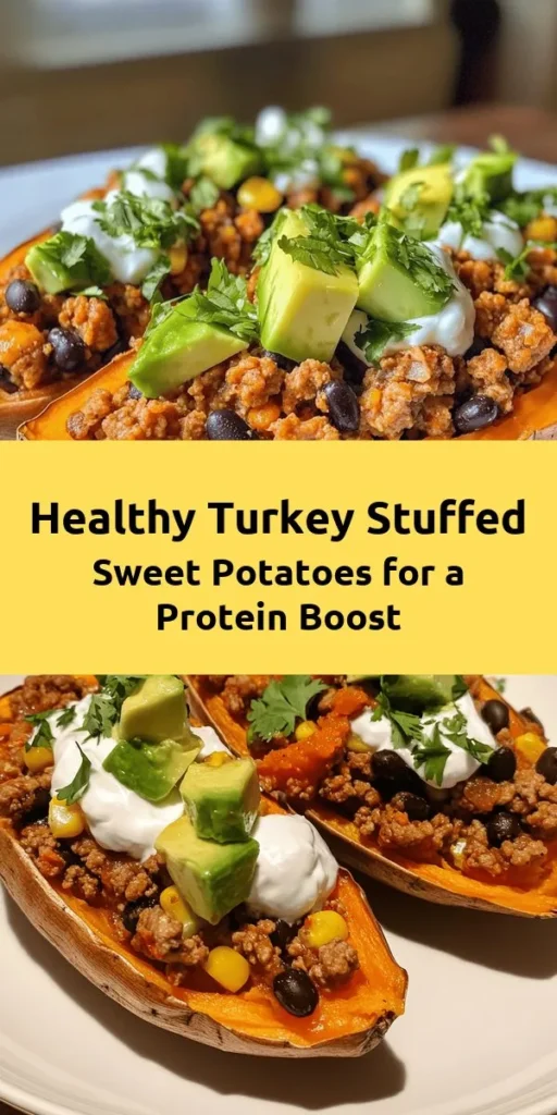 Looking for a nutritious meal that's packed with protein? Try these High Protein Ground Turkey Stuffed Sweet Potatoes! With the perfect blend of ground turkey, black beans, and corn, this recipe is as delicious as it is healthy. Simply bake sweet potatoes, sauté your filling, and top with creamy Greek yogurt and avocado. It's an easy, satisfying dish great for any occasion. Prep it in just 15 minutes and enjoy a wholesome meal in no time!