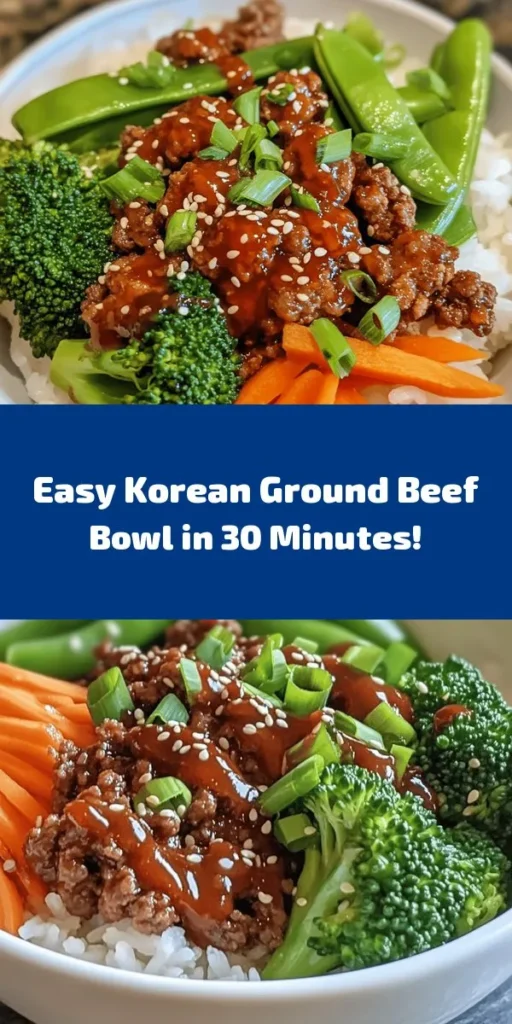 Looking for a quick and delicious dinner? Try this Korean Ground Beef Bowl! It's packed with flavor from marinated ground beef, served over fluffy rice and topped with your favorite steamed veggies. With ingredients like soy sauce, sesame oil, garlic, and ginger, this recipe is both easy and satisfying. Perfect for weeknight meals, you can customize it with Sriracha for a spicy kick. Get ready to enjoy a healthy, mouthwatering meal in just 30 minutes!