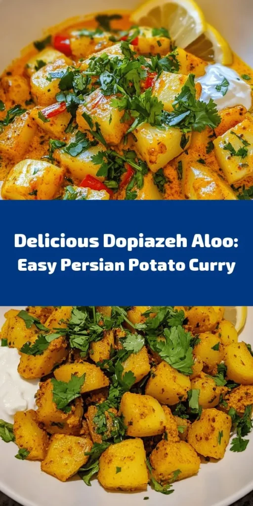 Discover the delightful flavors of Dopiazeh Aloo, a Persian potato curry that's perfect for any meal! This easy recipe combines tender potatoes with aromatic spices, sautéed onions, and fresh herbs for a comforting dish. With simple ingredients like garlic, ginger, and tomatoes, this curry is ready in just 40 minutes. Serve it hot with yogurt or lemon wedges and enjoy it alongside warm rice or flatbread. Perfect for family dinners or impressing guests!