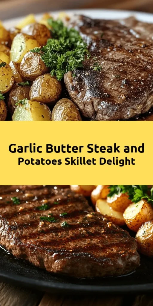 Indulge in this mouthwatering Sizzling Garlic Butter Steak and Potatoes Skillet! A perfect weeknight meal, just sear juicy sirloin steaks and toss in crispy baby potatoes, finished with a rich garlic herb butter sauce. Simple yet packed with flavor, this dish comes together in just 30 minutes. Ideal for a quick dinner for two, serve it piping hot and garnished with fresh parsley for that extra touch. Get ready for a delicious culinary experience!