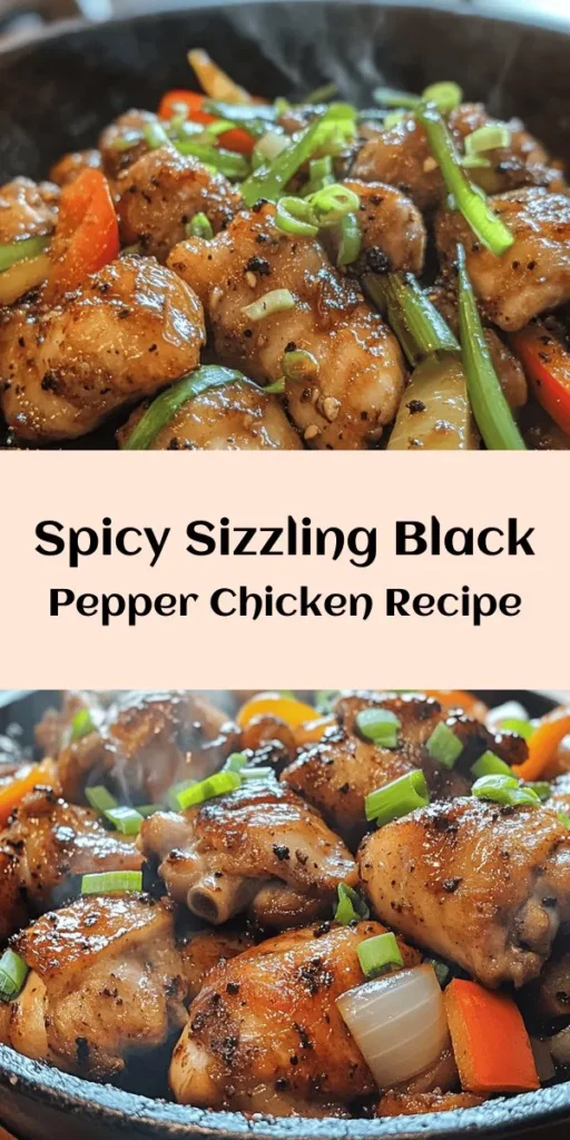 Try this easy and delicious Sizzling Black Pepper Chicken for your next meal! With tender chicken thighs marinated in savory sauces and a kick of crushed black pepper, this dish is packed with flavor. Quick to prepare, it's perfect for a weeknight dinner. Sauté colorful bell peppers and onions for that extra crunch, and serve it all over rice or noodles. Ready in just 30 minutes, it's sure to become a family favorite! Enjoy a taste of something special tonight.