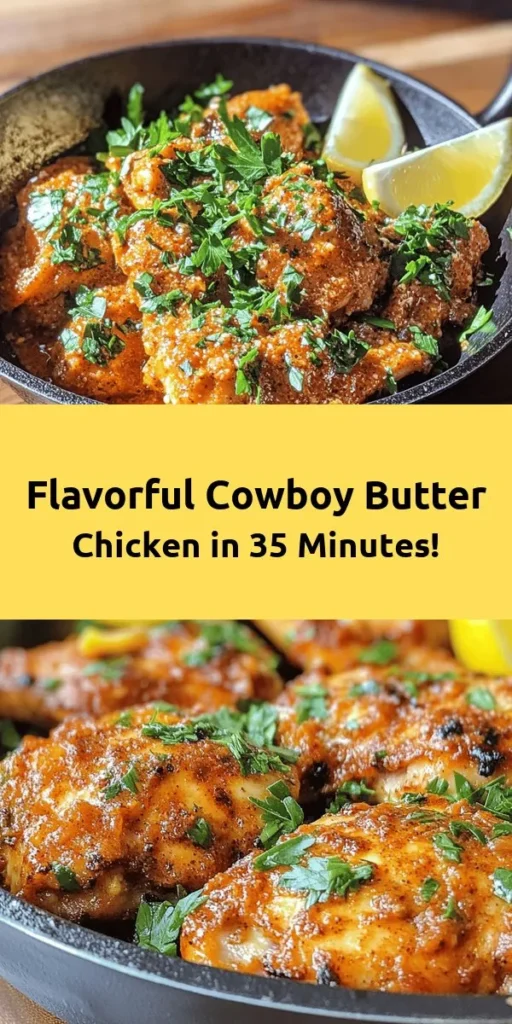 Try this Easy Cowboy Butter Chicken for a flavorful meal that comes together in no time! With tender chicken thighs smothered in a delicious garlic and herb butter, this dish is sure to impress. Simply sear the chicken, spread on the cowboy butter mix, and bake until perfectly cooked. Ready in just 35 minutes, it’s perfect for busy weeknights. Serve it up with fresh lemon wedges for an extra zing! Enjoy a taste of the Wild West in your kitchen!