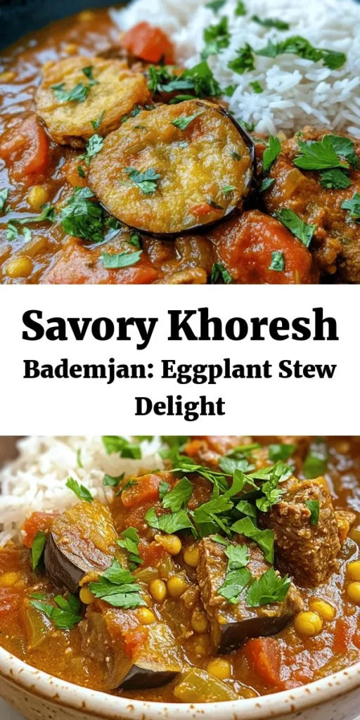 Discover the delicious flavors of Khoresh Bademjan, a traditional Persian eggplant stew that's perfect for any meal. This hearty dish features tender eggplants, flavorful spices, and can be made with beef or chickpeas for a vegetarian option. With simple ingredients like onions, tomatoes, and split yellow peas, this stew is both comforting and satisfying. Serve it with steamed rice or flatbread, and enjoy a taste of Persia in your kitchen!
