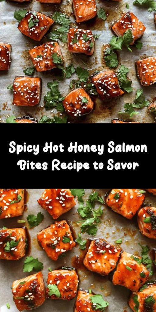Treat yourself to these delicious Hot Honey Salmon Bites! Perfect as an appetizer or main dish, they're quick to prepare with just a few simple ingredients. Marinated in a sweet and spicy blend of hot honey, soy sauce, garlic, and ginger, these salmon bites are baked to perfection in just 12-15 minutes. Top them with sesame seeds and fresh cilantro or green onions for an extra burst of flavor. Give your taste buds a treat with this easy and mouthwatering recipe!