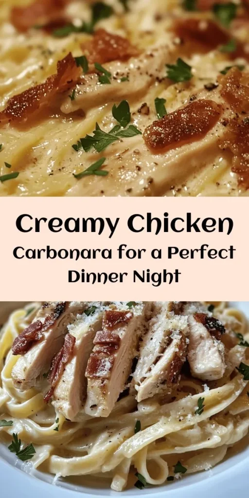 Indulge in the creamy, savory goodness of Best-Ever Chicken Carbonara! This easy recipe comes together in just 30 minutes and features tender fettuccine, crispy pancetta, and succulent chicken, all coated in a rich egg and Parmesan sauce. Perfect for a weeknight dinner or impressing guests, this dish is sure to be a hit! Top with fresh parsley and extra cheese for a delicious finish. Your family will be asking for seconds!