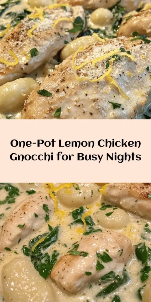 Savor the bright flavors of this One-Pot Lemon Chicken Gnocchi Delight! This easy recipe combines tender chicken thighs, creamy sauce, and fluffy gnocchi, all cooked in just one pot. Add a burst of freshness with lemon juice and zest, alongside aromatic garlic and herbs. Perfect for a weeknight dinner, this dish is ready in 30 minutes and can be garnished with Parmesan and parsley for an extra touch. Enjoy a delicious and hassle-free meal!