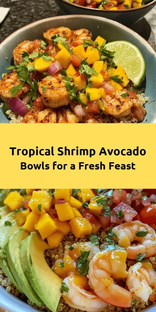 Dive into a refreshing Tropical Shrimp & Avocado Delight that’s bursting with flavor! This easy recipe features marinated shrimp, creamy avocado, and a vibrant mango salsa topped with a zesty lime-chili sauce. Perfect for a light lunch or dinner, it’s healthy and satisfying. Packed with protein and nutrients, this dish comes together in just 40 minutes! Serve it over quinoa or rice for a delicious tropical twist. Enjoy this beach-inspired meal!