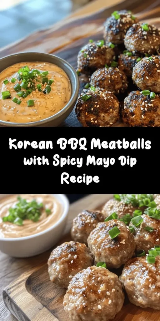 Get ready to spice up your dinner with these delicious Korean BBQ Meatballs paired with a creamy Spicy Mayo Dip! Made with flavorful ingredients like ground beef, scallions, and ginger, these meatballs are easy to prepare and perfect for any occasion. Simply bake and serve with a zesty dip that you can customize to your spice preference. Perfect as an appetizer or a fun main dish, this recipe is sure to be a crowd-pleaser!