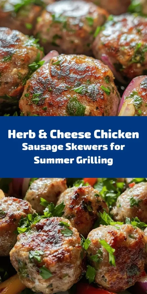 These Zesty Herb & Cheese Chicken Sausage Skewers are a delicious and fun way to enjoy grilled chicken! Made with ground chicken, sharp cheddar cheese, and fresh herbs, these bite-sized skewers are perfect for dinner or a party. Simply mix the ingredients, form into sausage shapes, and grill with colorful bell peppers and onions. Serve them warm with your favorite dipping sauce for an irresistible treat that everyone will love!